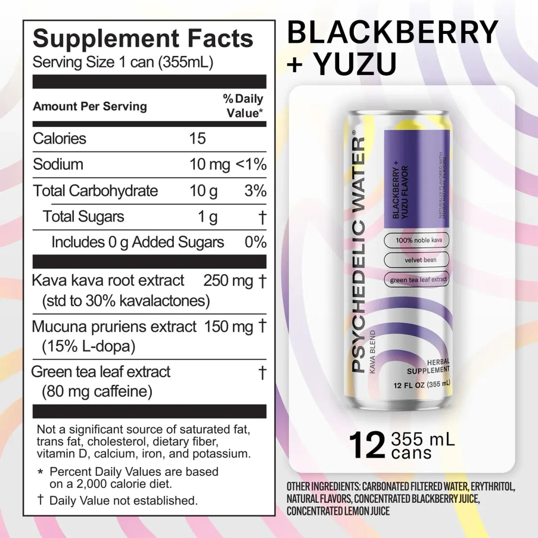 Psychedelic Water | Blackberry + Yuzu Kava Drink with Green Tea